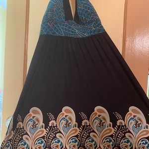 Blue and black dress with design